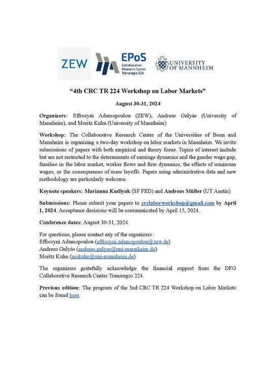 4th CRC TR 224 Workshop on Labor Markets
