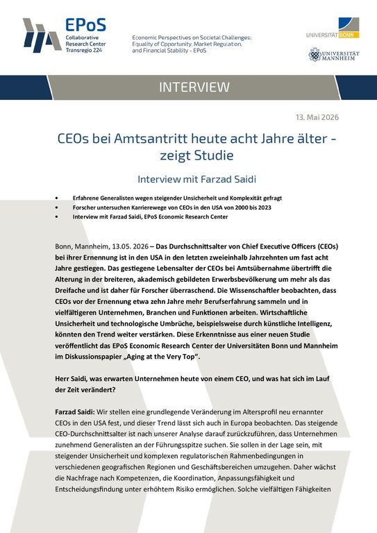 Interview mit Farzad Saidi: CEOs bei Amtsantritt heute acht Jahre älter