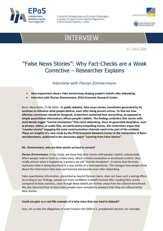 Interview with Florian Zimmermann: “False News Stories”: Why Fact-Checks are a Weak  Corrective – Researcher Explains