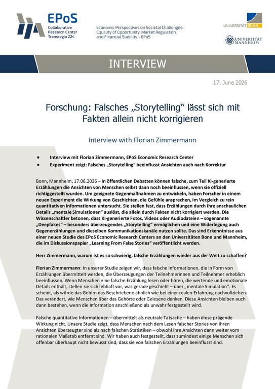 Interview with Florian Zimmermann: Forschung: Falsches „Storytelling“ lässt sich mit  Fakten allein nicht korrigieren