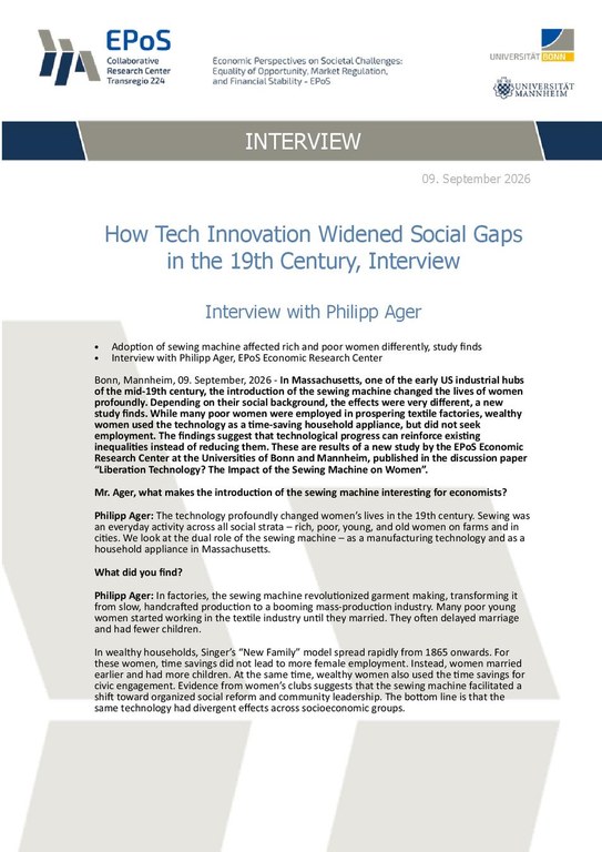 Interview with Philipp Ager: How Tech Innovation Widened Social Gaps  in the 19th Century, Interview