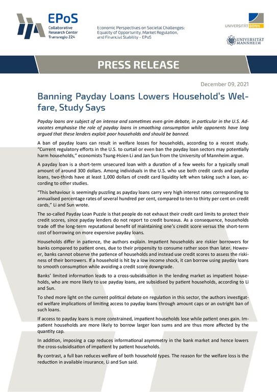Banning Payday Loans Lowers Household’s Welfare, Study Says