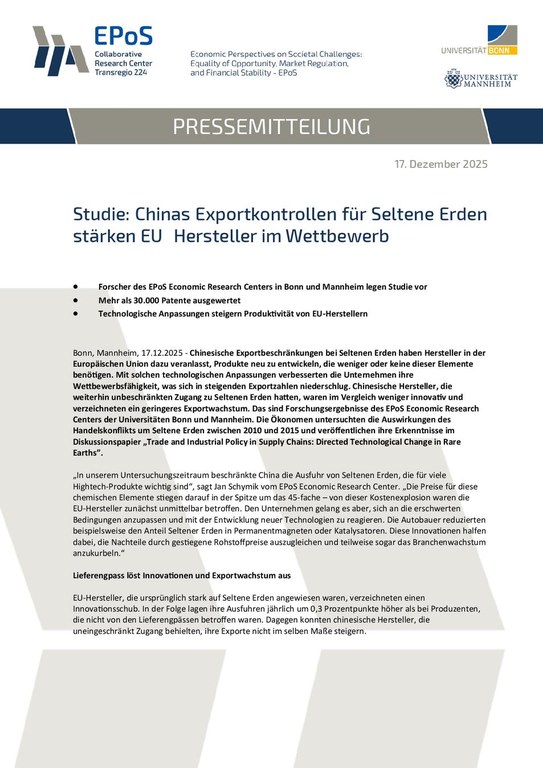 China's Beschränkungen für Seltene Erden machten EU-Hersteller wettbewerbsfähiger, zeigt eine Studie