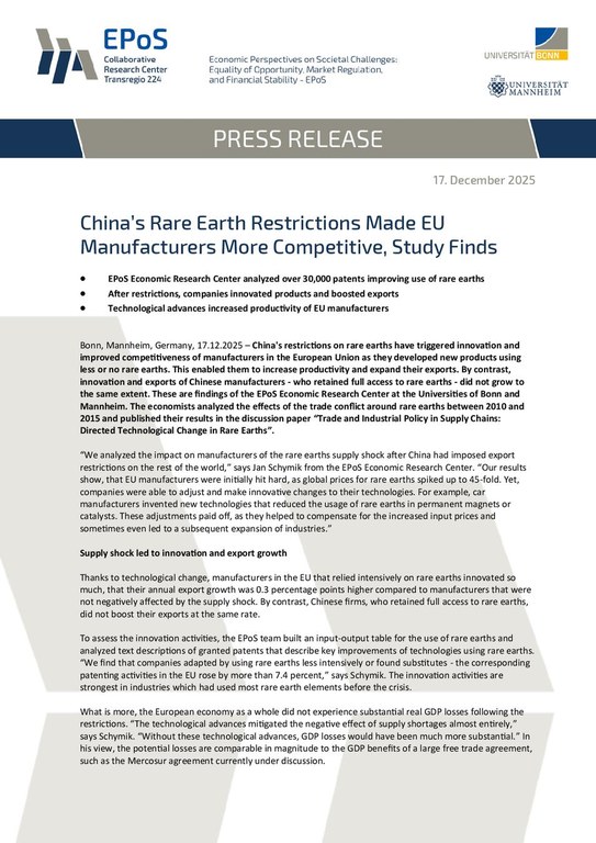 China’s Rare Earth Restrictions Made EU Manufacturers More Competitive, Study Finds