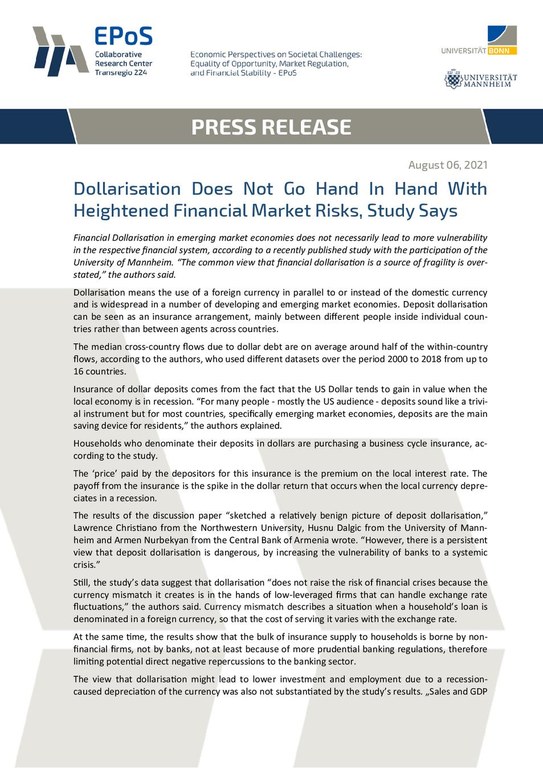 Dollarisation Does Not Go Hand In Hand With Heightened Financial Market Risks, Study Says