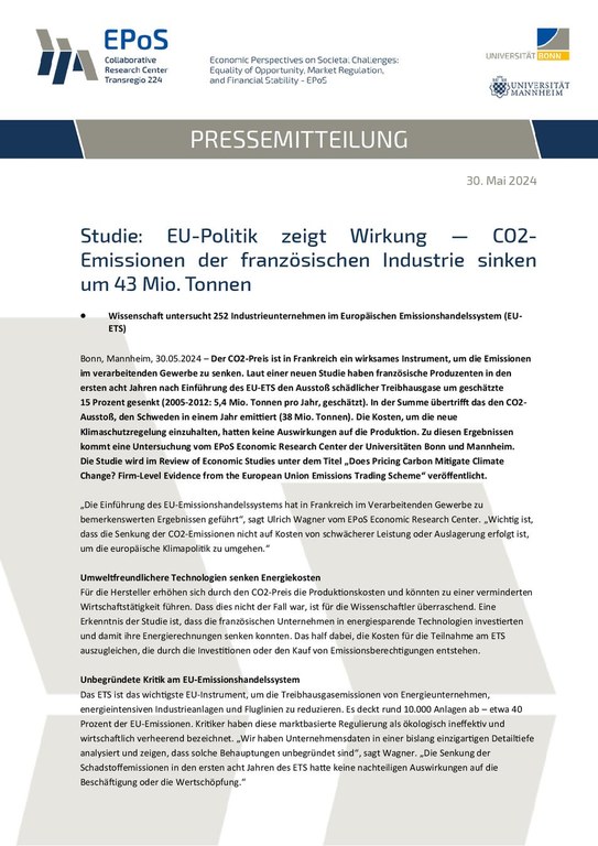 Studie: EU-Politik zeigt Wirkung. CO2 Emissionen der französischen Industrie sinken um 43 Mio. Tonnen.