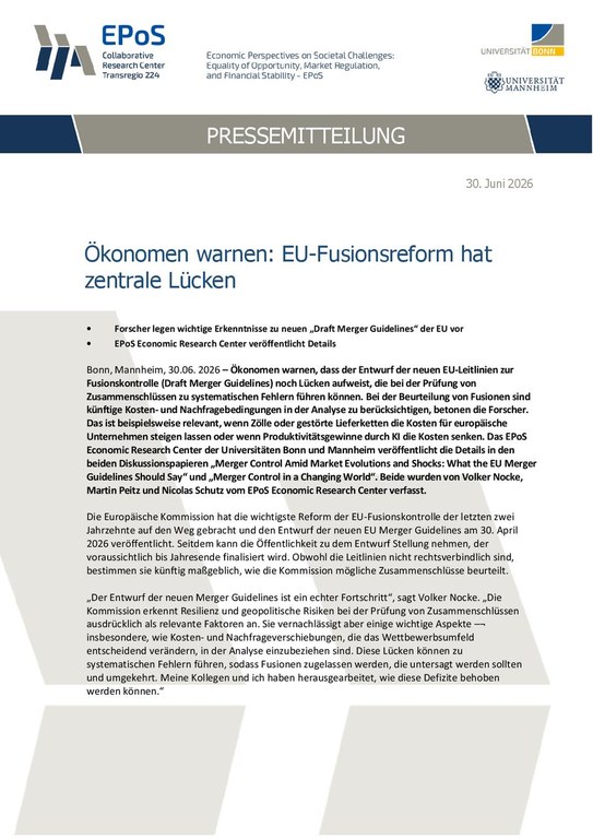 Ökonomen warnen: EU-Fusionsreform hat zentrale Lücken
