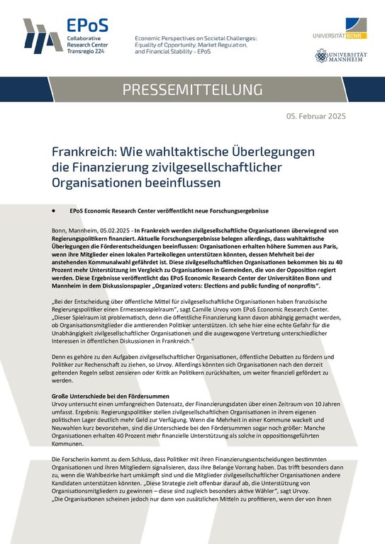 Pressemitteilung: Frankreich: Wie wahltaktische Überlegungen die Finanzierung zivilgesellschaftlicher Organisationen beeinflussen
