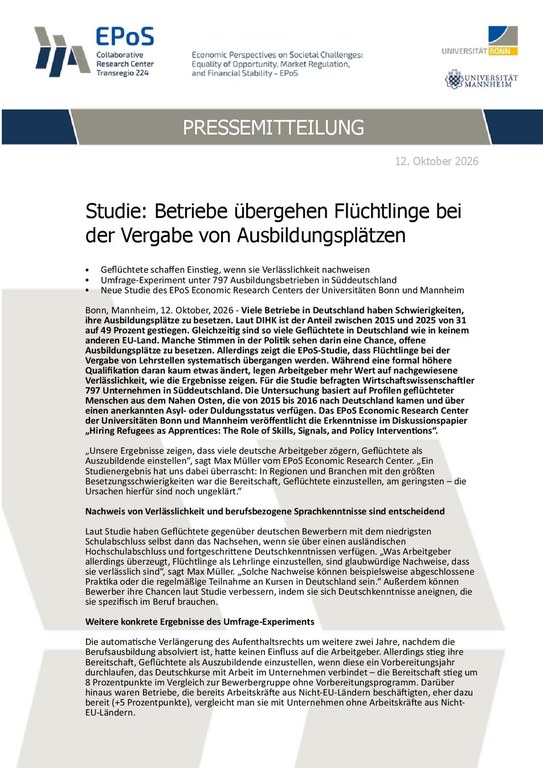Studie: Betriebe übergehen Flüchtlinge bei  der Vergabe von Ausbildungsplätzen