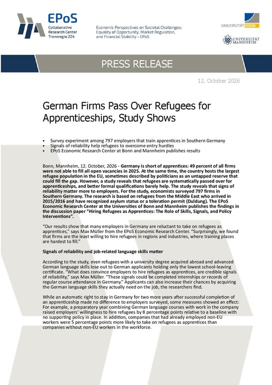 German Firms Pass Over Refugees for  Apprenticeships, Study Shows
