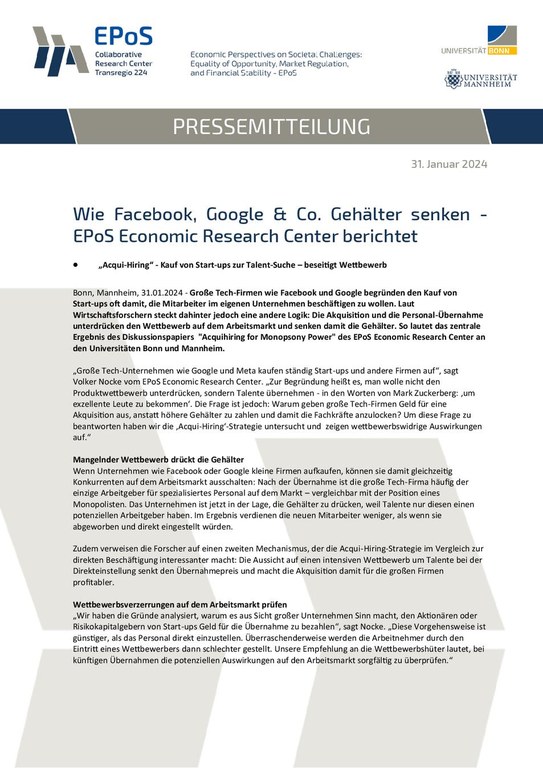 Pressemitteilung: Wie Facebook, Google & Co. Gehälter senken