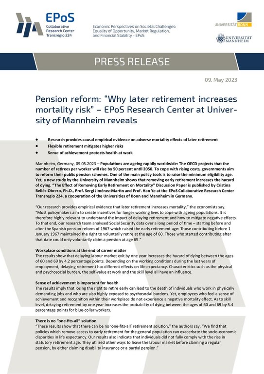 Pension reform: “Why later retirement increases  mortality risk”