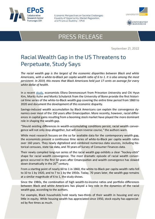 Racial Wealth Gap in the US Threatens to Perpetuate, Study Says