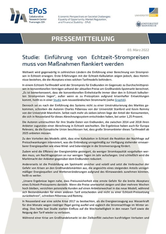 Studie: Einführung von Echtzeit-Strompreisen muss von Maßnahmen flankiert werden