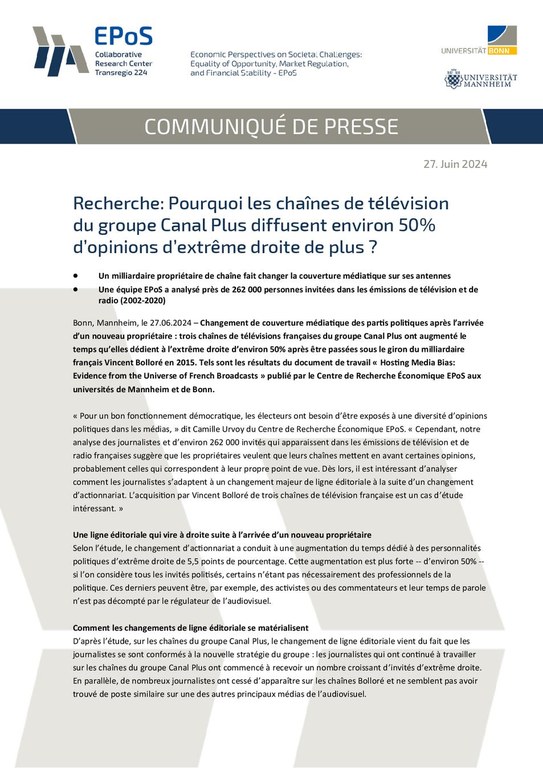 Recherche: Pourquoi les chaînes de télévision du groupe Canal Plus diffusent environ 50% d’opinions d’extrême droite de plus?