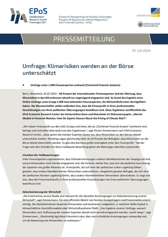 Umfrage: Klimarisiken werden an der Börse unterschätzt