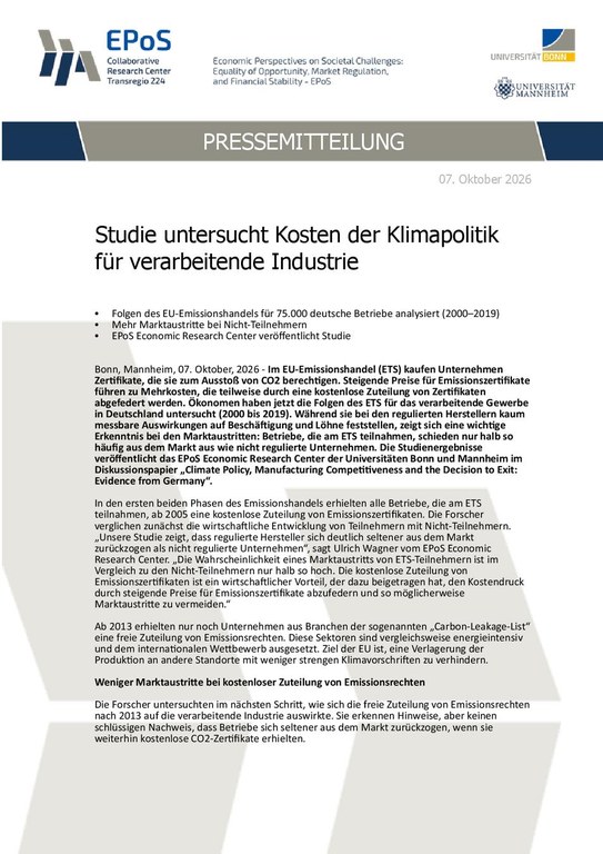Studie untersucht Kosten der Klimapolitik  für verarbeitende Industrie
