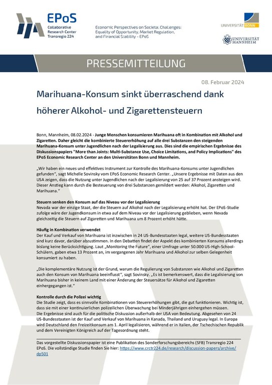 Pressemitteilung: Marihuana-Konsum sinkt überraschend dank höherer Alkohol- und Zigarettensteuern