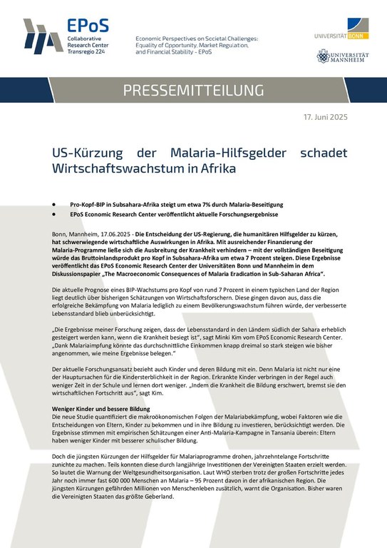 US-Kürzung der Malaria-Hilfsgelder schadet Wirtschaftswachstum in Afrika