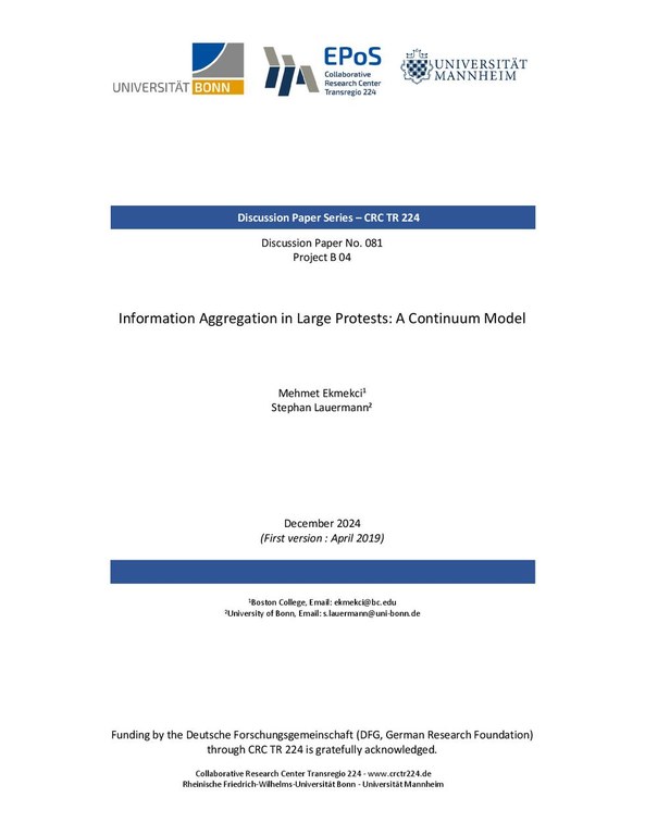 Information Aggregation in Large Protests: A Continuum Model