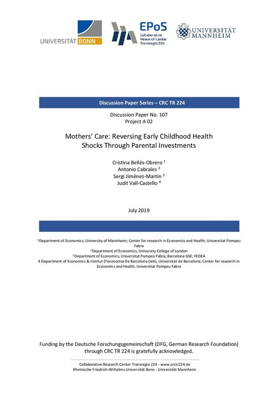 Mothers’ Care: Reversing Early Childhood Health Shocks Through Parental Investments