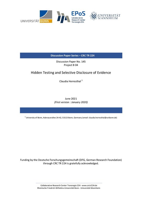 Hidden Testing and Selective Disclosure of Evidence