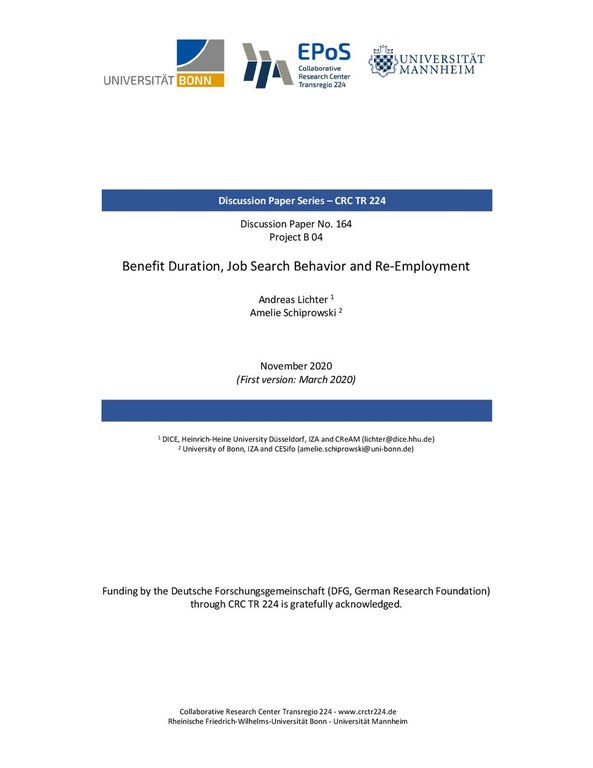 Benefit Duration, Job Search Behavior and Re-Employment