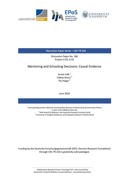 Mentoring and Schooling Decisions: Causal Evidence