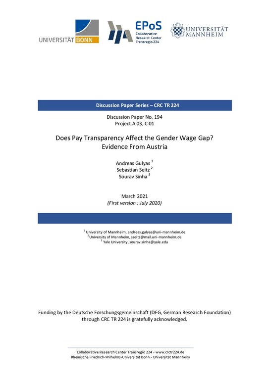 Does Pay Transparency Affect the Gender Wage Gap? Evidence from Austria