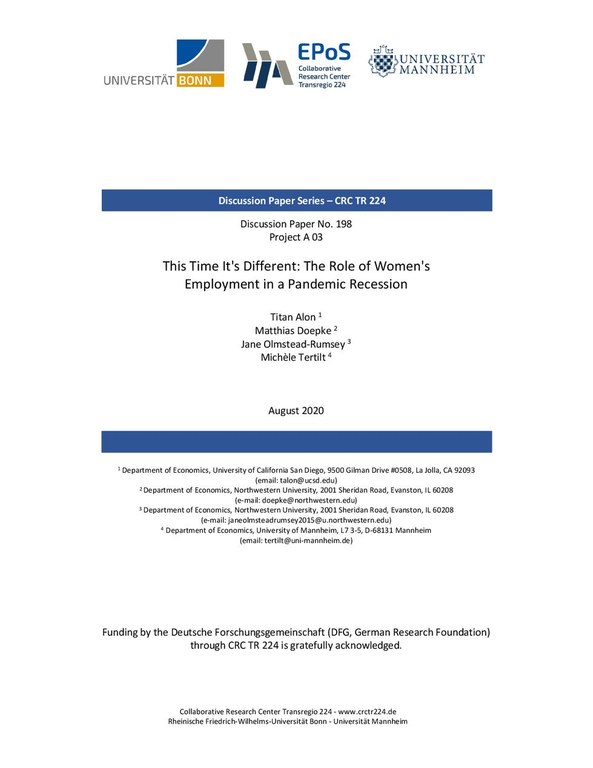 This Time It's Different: The Role of Women's Employment in a Pandemic Recession