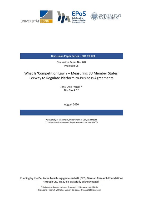 What Is ‘Competition Law’? – Measuring EU Member States’ Leeway to Regulate Platform-to-Business Agreements