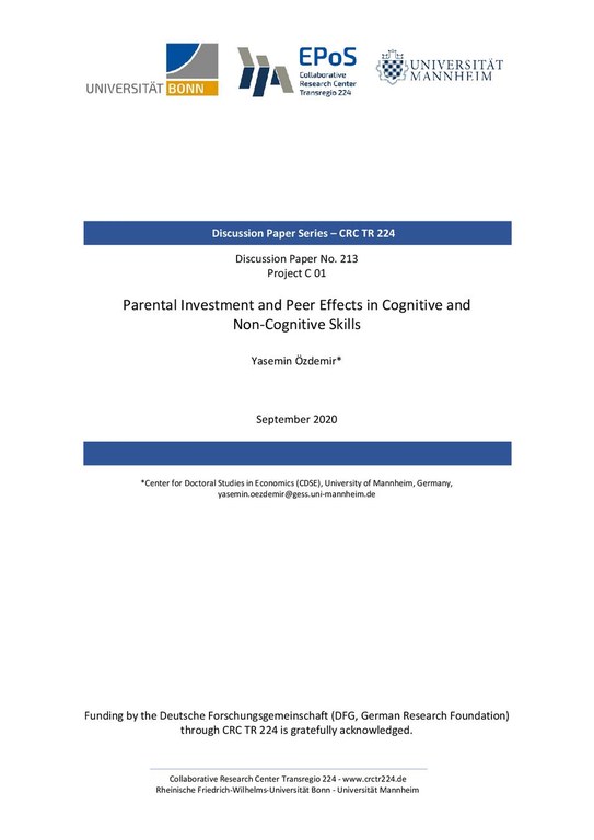 Parental Investment and Peer Effects in Cognitive and Non-Cognitive Skills