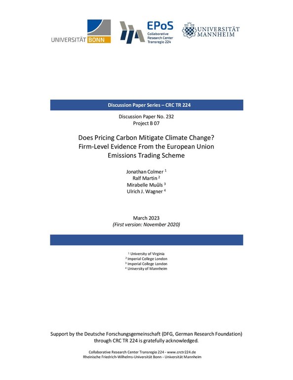 Does Pricing Carbon Mitigate Climate Change? Firm-Level Evidence from the European Union Emissions Trading Scheme