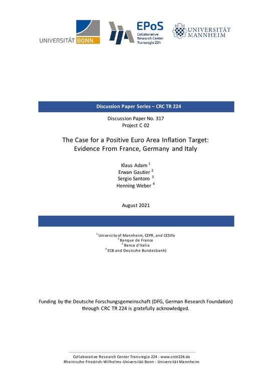The Case for a Positive Euro Area Inflation Target: Evidence from France, Germany and Italy