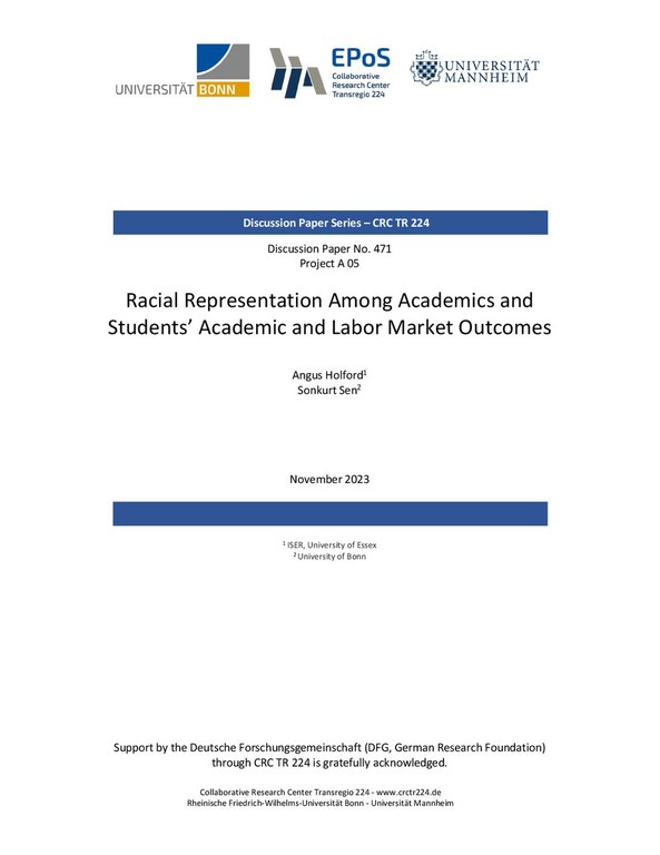 Racial Representation Among Academics and  Students’ Academic and Labor Market Outcomes