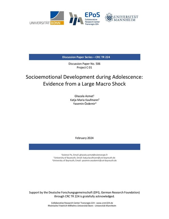 Socioemotional Development during Adolescence: Evidence from a Large Macro Shock