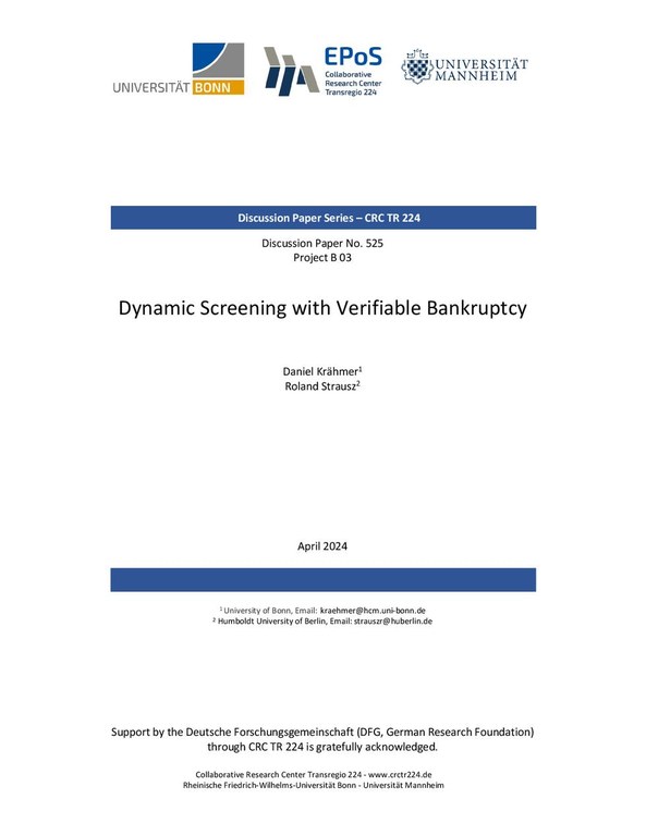 Dynamic Screening with Verifiable Bankruptcy