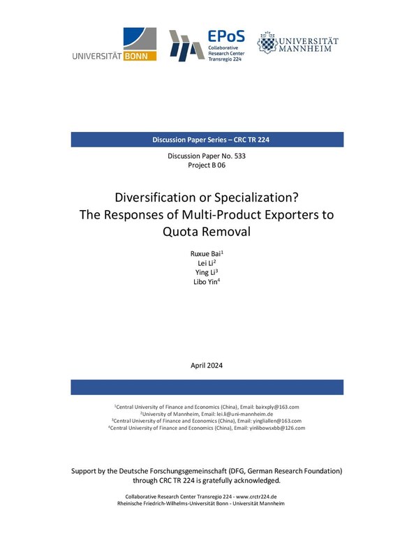 Diversification or Specialization? The Responses of Multi-Product Exporters to Quota Removal