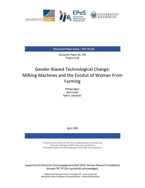 Gender-Biased Technological Change: Milking Machines and the Exodus of Woman from Farming