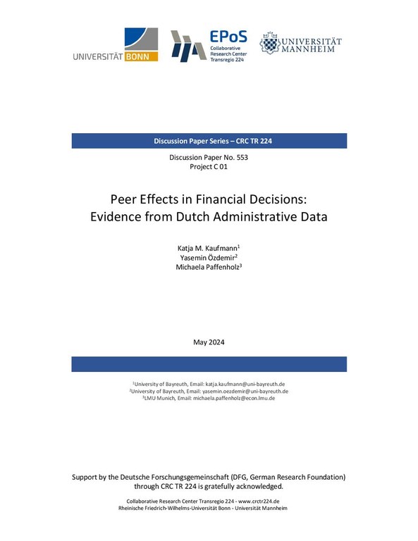Peer Effects in Financial Decisions: Evidence from Dutch Administrative Data