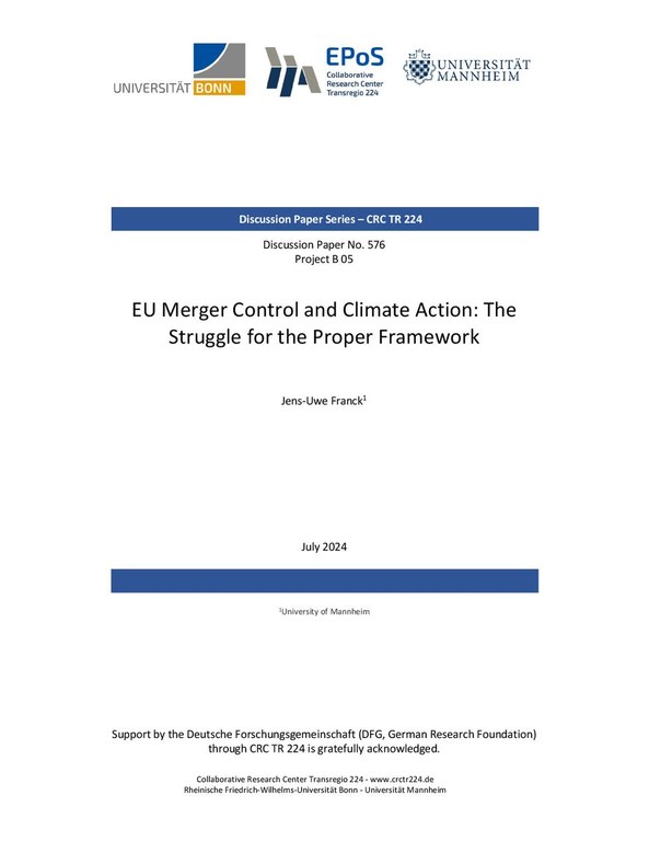 EU Merger Control and Climate Action: The Struggle for the Proper Framework