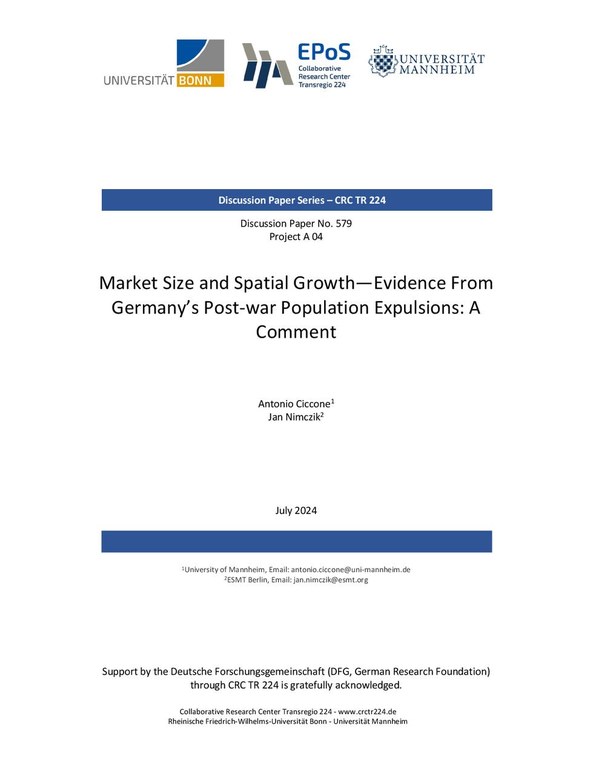 Market Size and Spatial Growth—Evidence from Germany’s Post-war Population Expulsions: A Comment