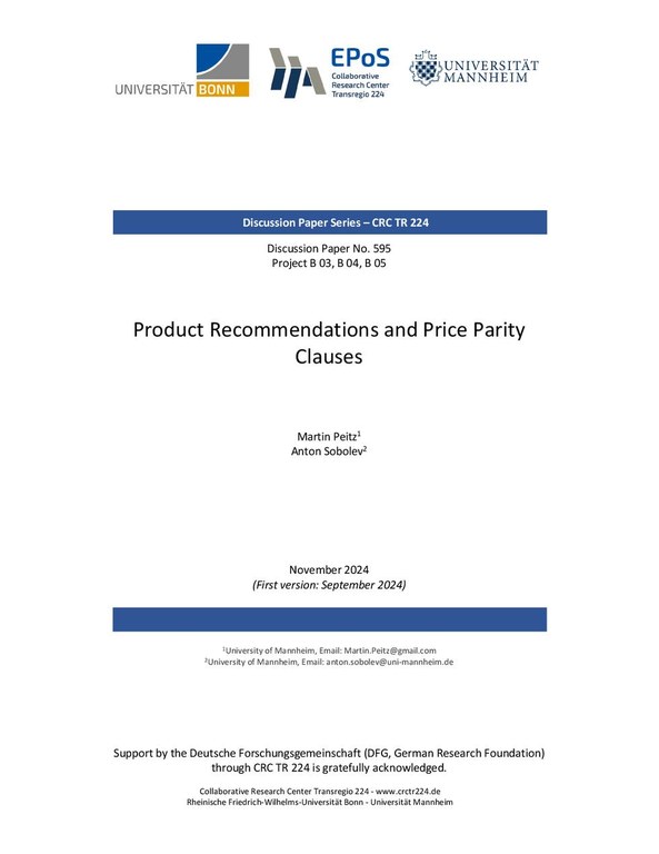 Product Recommendations and Price Parity Clauses
