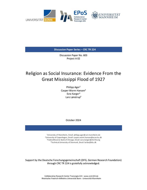 Religion as Social Insurance: Evidence from the Great Mississippi Flood of 1927
