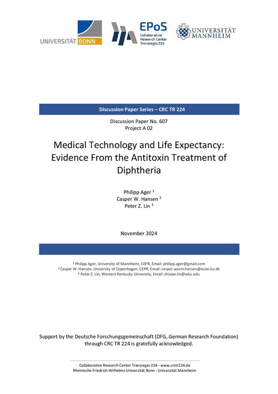 Medical Technology and Life Expectancy: Evidence from the Antitoxin Treatment of Diphtheria