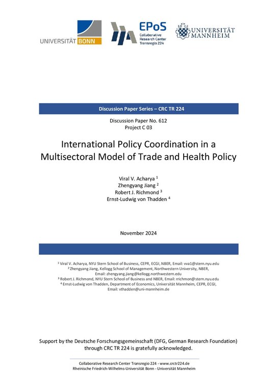 International Policy Coordination in a Multisectoral Model of Trade and Health Policy