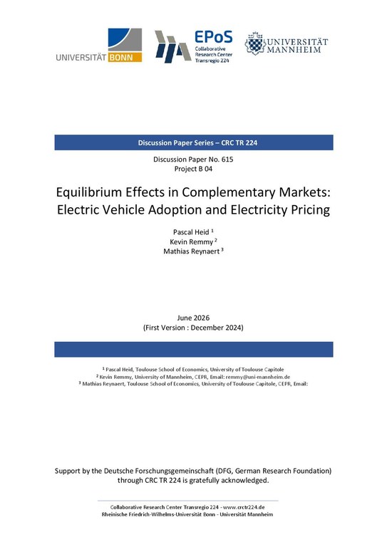 Equilibrium Effects in Complementary Markets: Electric Vehicle Adoption and Electricity Pricing