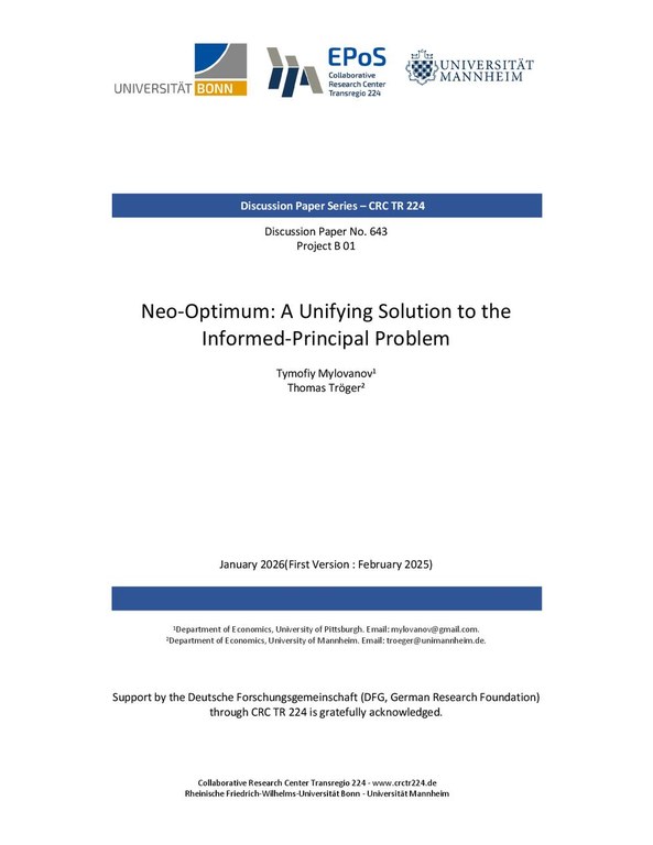 Neo-Optimum: A Unifying Solution to the Informed-Principal Problem
