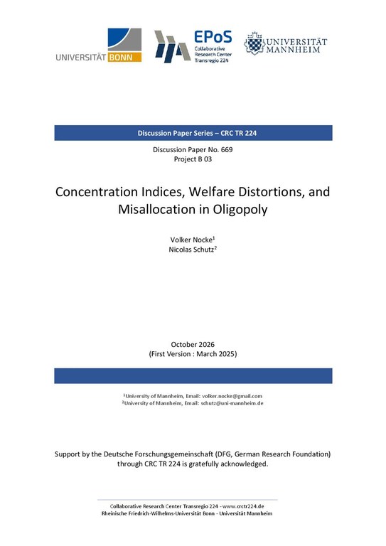 Concentration Indices, Welfare Distortions, and Misallocation in Oligopoly
