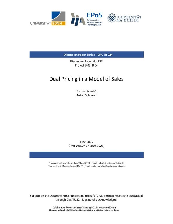 Dual Pricing in a Model of Sales